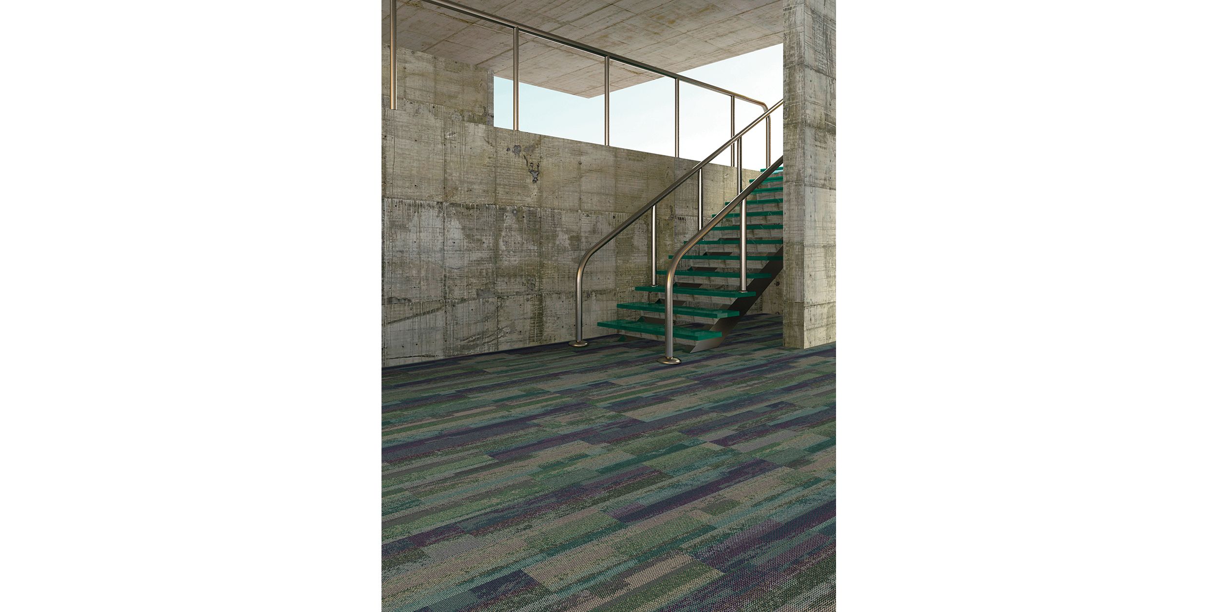 Interface Reclaim plank carpet tile in open room with stairwell imagen número 3